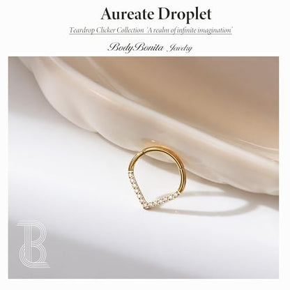 316L Stainless Steel 16G Teardrop 5A CZ Septum Nose Rings Daith Piercing | Hinged Seamless Septum Nose Ring CZ Helix Tragus Daith Piercing Jewelry for Women Silver, Black, 14K Gold Plated 8mm/10mm - color: Gold, Clear CZ(5A), size: 16g(1.2mm)-8mm