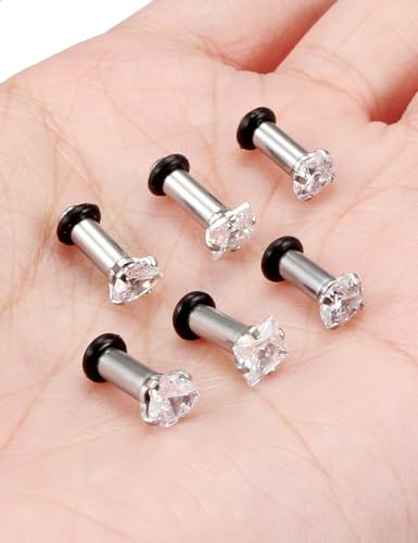 Jenxnjsjo 14g to 7/8in Ear Gauges Plugs Tunnels Taper Earrings Stretching Expander Kit Set for Women Men - color: 061: Cubic Zirconia, Clear, 3Pairs, size: 8g (3mm)