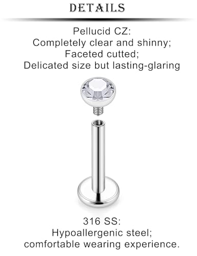 16G Lip Labret Medusa Rings Studs Internally Threaded 316L Surgical Steel Snake Bite Lip Rings Flat Back Catilage Tragus Helix Daith Earrings Piercings Jewelry for Women Men 8mm - color: 16G-6mm 8mm 10mm Bars