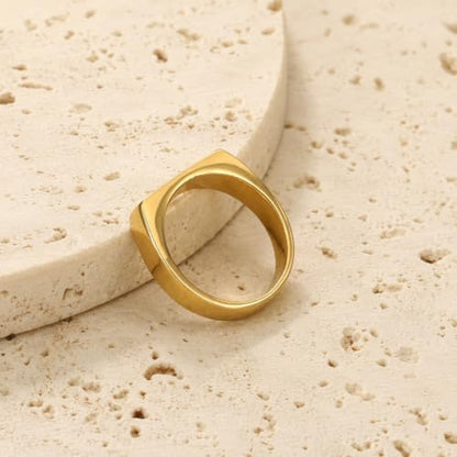 MYNENEY Stainless Steel Square Shape Signet for Men Statement Ring - color: Geometrical-Custom Gold