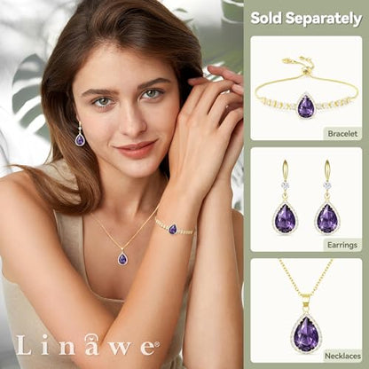 Linawe Crystal Imitation Diamond Rhinestone Charm Bracelets for Women, Gold/Silver/Rose Gold Adjustable Chain Bracelet, Teardrop Birthstone Cubic Zirconia Prom Costume Wedding Jewelry - color: Gold,Feb