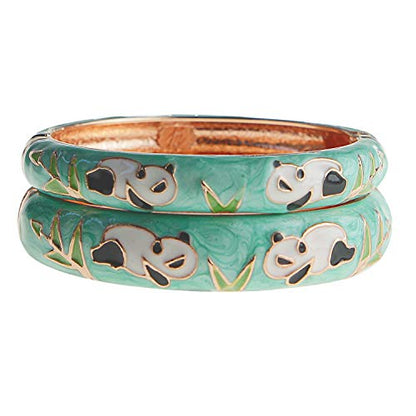 UJOY Cloisonne Chinese Panda Bracelets-Plated Gorgeous Handcrafted Gifts Enamel Bangles Set for Women 55C43 - color: 2 PCS Set-C43-Panda-Green