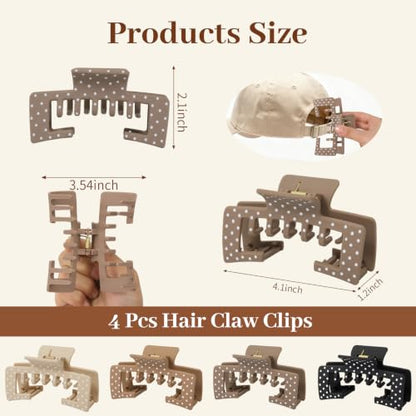 4 Pack Hat Claw Clips for Women, 4.1 Inch Large Hair Clips for Thick Hair | 2-in-1 Cute Hair Claw Clips Strong Hold Jaw Clips for Daily Styling, Baseball Cap & Trucker Hat, Polka Dot (Patent Pending) - color: Polka Dot