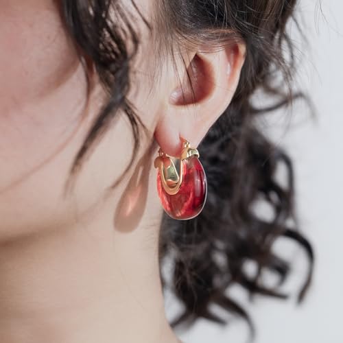 Chunky Gold Resin Hoop Earrings Leverback Statement Huggie Hoops Dangle Drop Dressy Earring Prom Festival Vacation Jewelry for Women - color: Burgundy, size: Drop