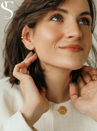 4Pairs 14K Gold Plated Ear Cuff Earrings for Women Non Piercing Jewelry | Hypoallergenic Earring Cuff for Sensitive Ears 14K Gold Silver Plated Non Tarnish Clip On Cartilage Fake Earring Set Trendy - color: 14K Gold Plated