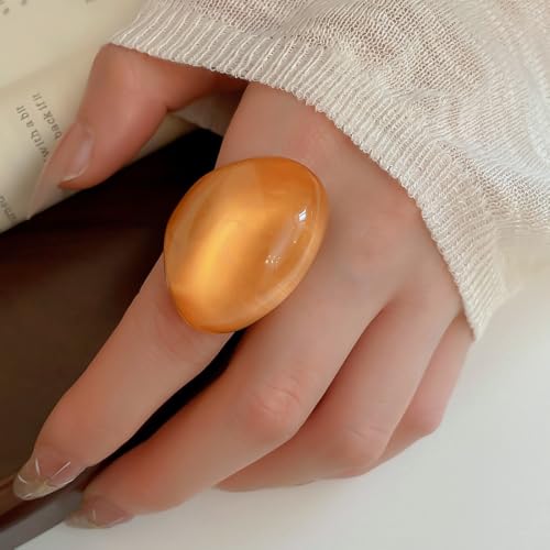 Kokoma Resin Statement Ring for Women Chunky Oval Dome Ring | Geometric Rings, Stackable Accessory, Fashion Jewelry, Daily Wear - color: Orange