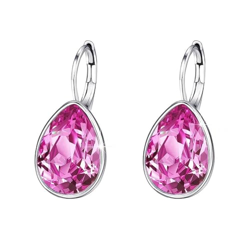 Xuping Jewelry Huggies Crystal Teardrop Earrings for Women Clear Crystals Leverback Silver Earring Fashion Party Jewelry Gifts - color: Pink