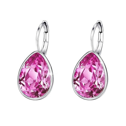 Xuping Jewelry Huggies Crystal Teardrop Earrings for Women Clear Crystals Leverback Silver Earring Fashion Party Jewelry Gifts - color: Pink