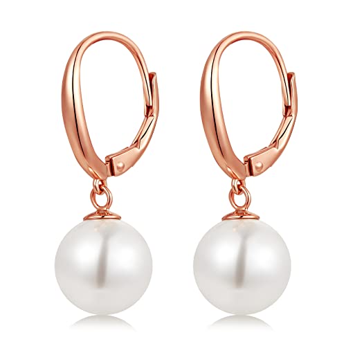 Pearl Earrings for Women Pearl Leverback Earrings 925 Sterling Silver - color: C2-rose-leverback