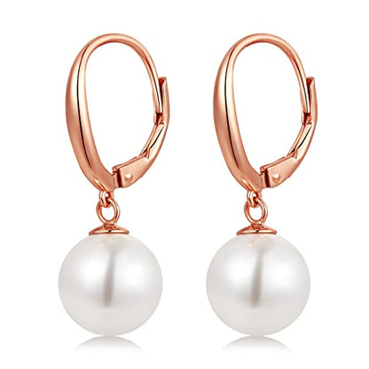 Pearl Earrings for Women Pearl Leverback Earrings 925 Sterling Silver - color: C2-rose-leverback