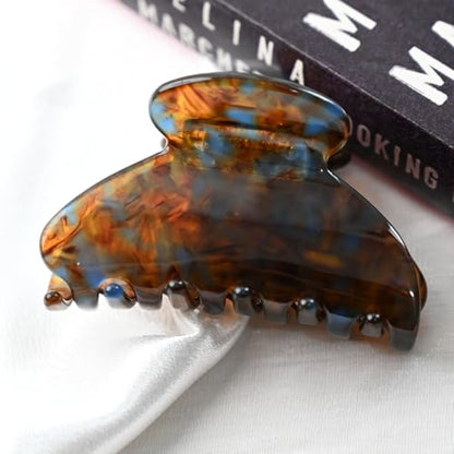 Handmade Celluloid Acetate French Design Barrettes Tortoise Shell Claws Hair Claw Luxury Fashion Accessories Hair Clip for Women (brownblue) - color: brownblue