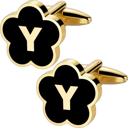 Initial Cufflinks for Mens,Personalized Black Glod Pated Letter Shirts CuffLinks,Stainless Steel Cuff Links, Business Wedding Gift A-Z - style: Letter Y