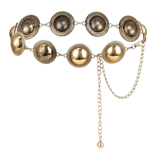 ILuvatar Western Metal Concho Belt for Women Cowgirl Waist Chain for Women Dress Pants Adjustable - color: Gold-s70