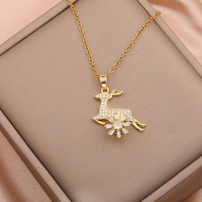 Sunflower Fidget Necklace for Women Gold Moon Necklace Rotating Heart Necklaces Spinning Crystal Flower Anxiety Necklaces Crescent Moons Jewelry Accessories - color: Gold Deer