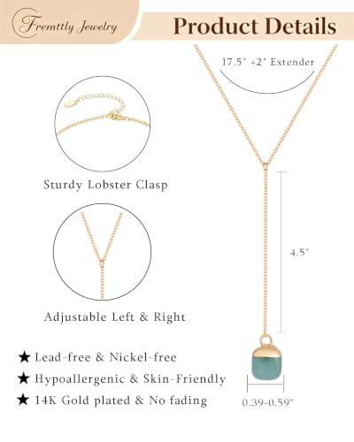 Lariat Necklace for Women Dainty Gold Long Crystal Drop Y-Shaped Necklace | 14k Gold Plated Crystal Drop Necklace Trendy Non Tarnish Simple Gold Jewelry For Wedding, Prom, Daily - color: Emerald
