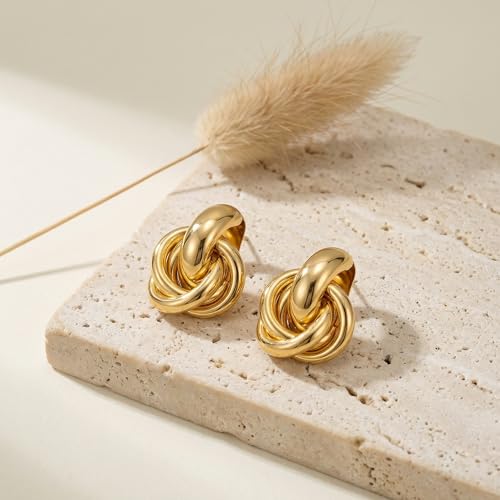 Jean Beau Chunky Gold Stud Earrings for Women Trendy Gold Plated Dangle Drop Prom Birthday Fashion Office Jewelry Gift - color: Chunky Knot