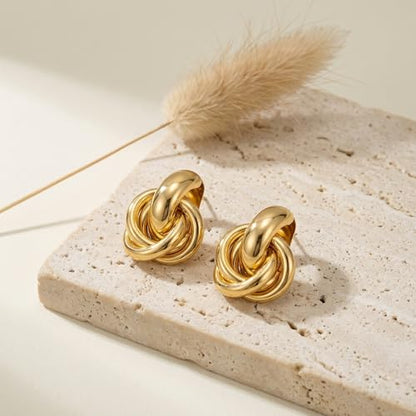Jean Beau Chunky Gold Stud Earrings for Women Trendy Gold Plated Dangle Drop Prom Birthday Fashion Office Jewelry Gift - color: Chunky Knot