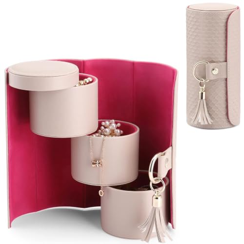VLANDO Viaggio Mothers Day Gifts Her - Small Jewelry Case Box - Travel Essential Accessories for Women, Travelers, Couples, Mom, Friends, Bridesmaid - color: A. Grey&Red