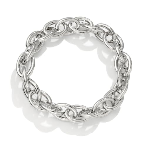 Chunky Gold Bracelet for Women Non Tarnish, Trendy Stretch Cuban Link Chain Plated Gold Bangle Bracelets - color: O-Small-Silver