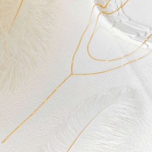 LULII Lariat Gold Necklace for Women Trendy Dainty 14k Gold Plated/Silver Layered Chain Drop Necklaces Y-Shaped Necklace Jewelry for Women Gifts - color: Y Layered necklace-Gold