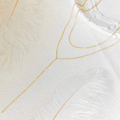 LULII Lariat Gold Necklace for Women Trendy Dainty 14k Gold Plated/Silver Layered Chain Drop Necklaces Y-Shaped Necklace Jewelry for Women Gifts - color: Y Layered necklace-Gold