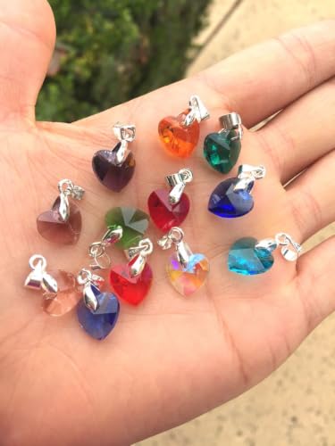 1 Set Adabele Dangle Birthstone Pendant Drops 10mm Valentine Heart Crystal Beads Silver Plated Pendant Clasp Bail (12pcs) - size: Heart Pendant with Bail (1 Set/12pcs)