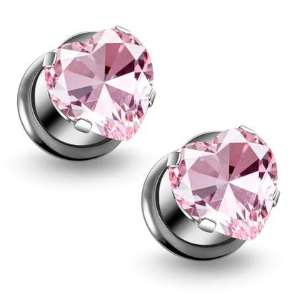 Astm F136 Titanium Heart CZ Ear Gauges Screw Fit Flesh Tunnels Plugs Gauges Earring Expander Stretcher Ear Tunnels For Ears 10G 8G 6G 4G 2G 0G 00G Plug Earrings Piercing Jewelry For Women Men - color: 00G Gauges,Pink CZ