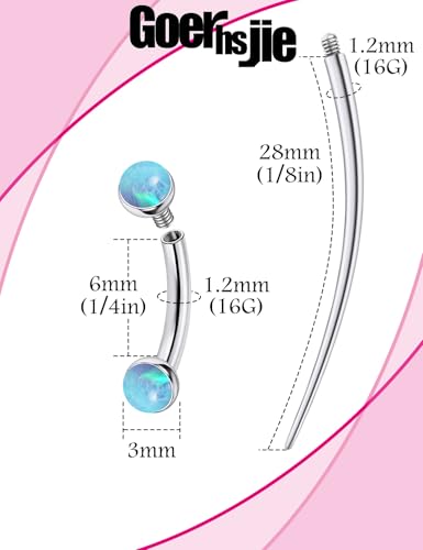 F136 Titanium 16g 6/8/10mm Opal Eyebrow/Rook/Snug/Vertical-Labret/VCH/Snake-Eyes/Anti-Tragus/Christina/Daith/Belly-Button/Bridge/Hood/Surface Curved Barbell Piercing Jewelry for Women Men - color: Blue, size: 6mm=1/4in