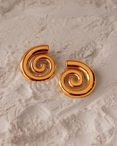 Gold Chunky Earrings for Women Trendy, 14K Gold Plated Dainty Kont Earrings Statement Minimalist Hypoallergenic Stud Earrings - color: Kayla & Rose Gold