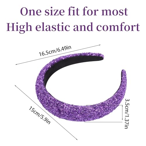 Purple Padded Headband Wide,Fashion Diamond Hairband | Headbands for Women,Dressy,Handmade,Glitter,Trendy Styles,Sparkly,Fancy,Comfort,Prom,Party,Head Accessories