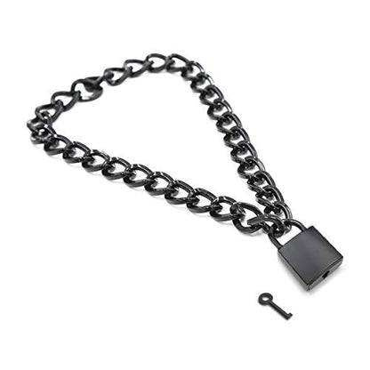 Succuba Padlock Necklace Metal Chain Collar Choker Heart Lock Necklace with Key and Box for Women, Men and Pet (16 to 22 Inches) - color: H