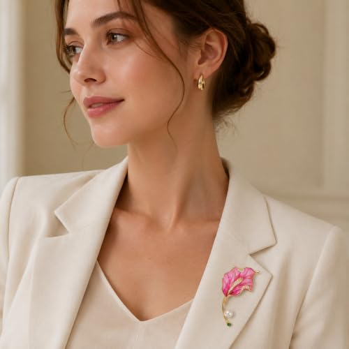 Flower Brooch for Women Rhinestone Pearl Zirconia Flower Lapel Pin Birthday Holiday Gift for Mother Wife Girlfriend - color: 03 Calla Lily-2