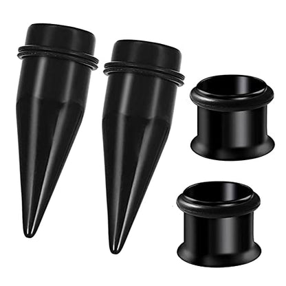 HEKEUOR 4 Piece 316l Steel Tapers and Tunnels Ear Stretching Kit Gauges Gauging Plugs Choose 1g 7/16 1/2 9/16 00g-14g - style: 9/16"(14MM) Black