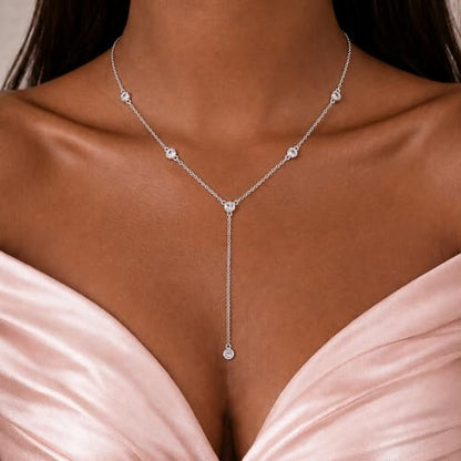 Lariat Gold Necklace for Women, Dainty Long Necklaces 14k Gold Plated Y-Shaped Layered Drop Necklaces for Women Trendy Simple Gold Jewelry for Prom Vacation Gifts - color: Station Y Necklace-Silver