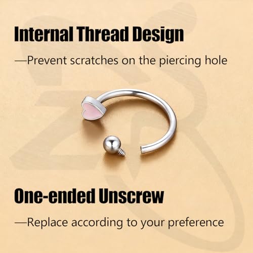ZS 4Pcs Stainless Steel Heart Lip Rings Hoops Piercing, 16G C-shape U-shape Lip Rings, Internally Threaded Cartilage Helix Daith Earrings Jewelry for Women Men - color: C-shape Lip Rings, size: diameter:8mm