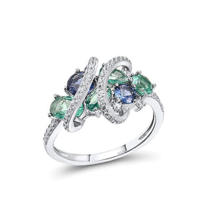 Santuzza 925 Sterling Silver Twist Ring White Cubic Zirconia Rings - color: [B]Blue