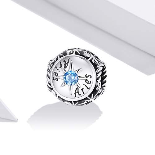 Zodiac Sign Charm fit Charms Bracelet 925 Sterling Silver Charm Birthday Charm 12 Constellations Charms For pandora Bracelets - color: Aries