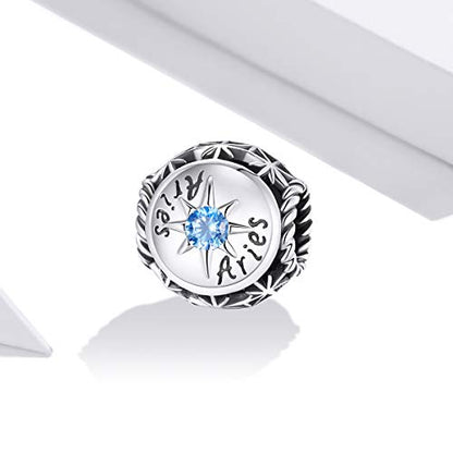 Zodiac Sign Charm fit Charms Bracelet 925 Sterling Silver Charm Birthday Charm 12 Constellations Charms For pandora Bracelets - color: Aries