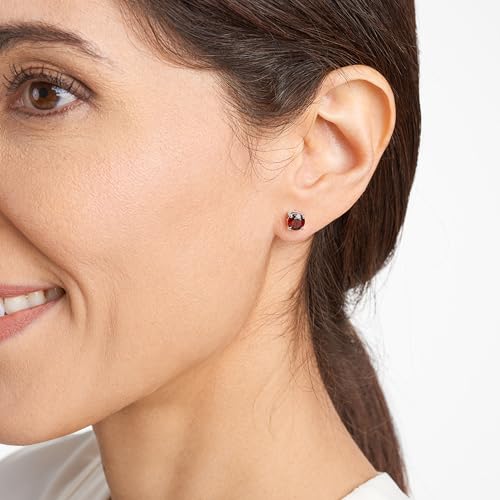 Amazon Essentials Sterling Silver Round Birthstone Stud Earrings - color: Red Garnet, January