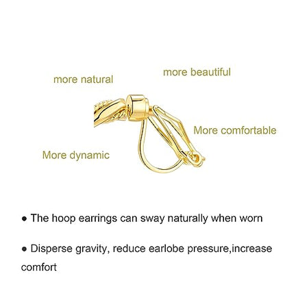YOQUCOL 5CM(2.0IN) Golden Swingable Clip On Hoop Earrings for Women Non Pierced Ears Hoop Earrings - color: C
