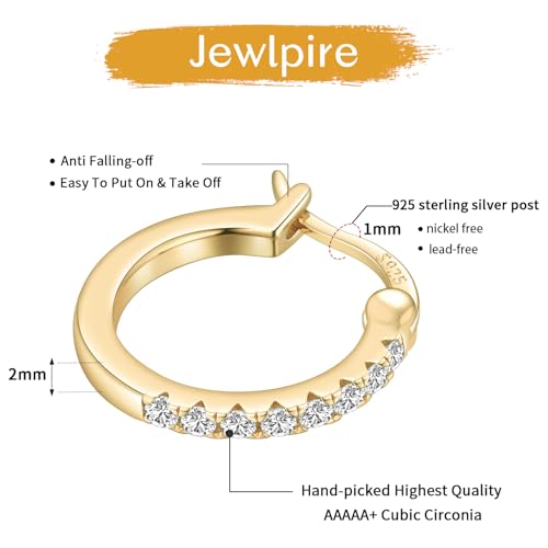14K Gold Plated Hoop Earrings for Women with 925 Sterling Silver Post, Lightweight Small Hoop Earrings 15mm/20mm Huggie Hoop Earrings - color: CZ Hoop - 14K Gold Plated, size: 20MM