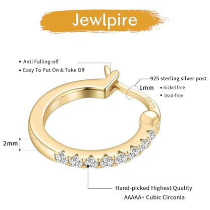 14K Gold Plated Hoop Earrings for Women with 925 Sterling Silver Post, Lightweight Small Hoop Earrings 15mm/20mm Huggie Hoop Earrings - color: CZ Hoop - 14K Gold Plated, size: 20MM