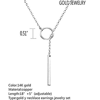 Dcfywl731 Minimal Dainty Gold Plated Dangle Earrings Layered Bar Pendant Neckalce Gold Long Y-Necklace Gold Earrings and Necklaces Set Delicate Lariat Chain Jewelry for Women - color: B5: sliver long necklaces