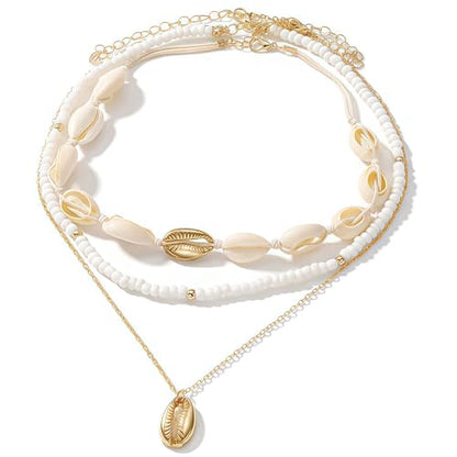 Nackiy Shell Necklace for Women, Handmade Summer Beach Jewelry Gift | Natural Sea Shell Necklace, Adjustable Collar Fit, Coastal Beach Style, Shell Starfish Charms, Lightweight Summer Jewelry - color: Gold-Plated 2