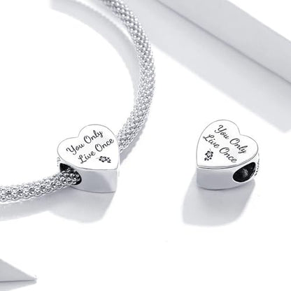Love Heart Charm Fit for Pandora Charms Bracelets You Only Live Once Charm Birthday Gifts for Women