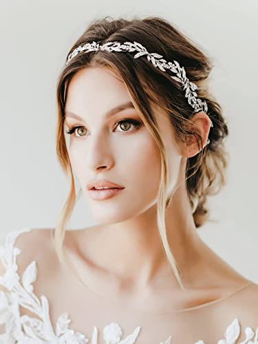 SWEETV Leaf Wedding Headpieces for Bride Silver Bridal Headband Flower Girl Headpiece Handmade Wedding Hair Accessories - color: Silver