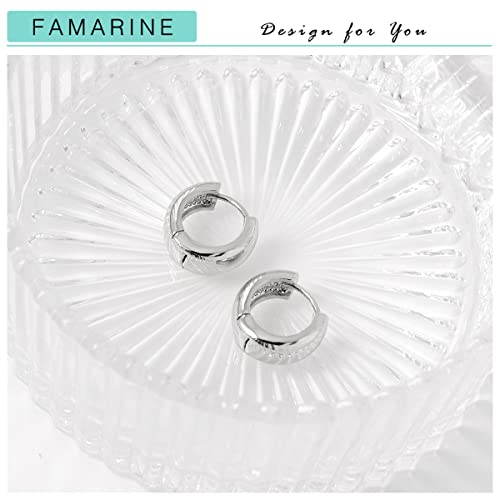 FAMARINE Chunky Thick Hoop Earrings for Women Gold Hoops Huggie Earrings for Men Gift - color: Hoop Silver