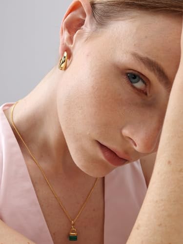 FRUMOS 18K Gold Plated Chunky Hoop Earrings for Women Fashion Thick Gold Hoops Set Jewelry for Birthday Christmas Gifts - color: Greer Gold