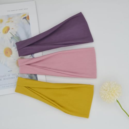 YONUF Fashion Headbands For Women Wide Headband Yoga Workout Head Bands Hair Accessories Band 6 Pack - color: Solid3
