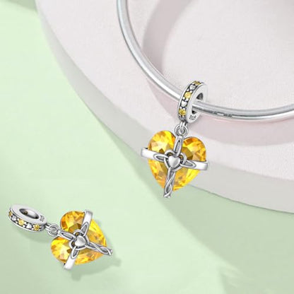 Birthstone Charm, 925 Sterling Silve Heart Dangle Charms for Pandora Bracelets, Ladies Birthday Gift - style: K-November
